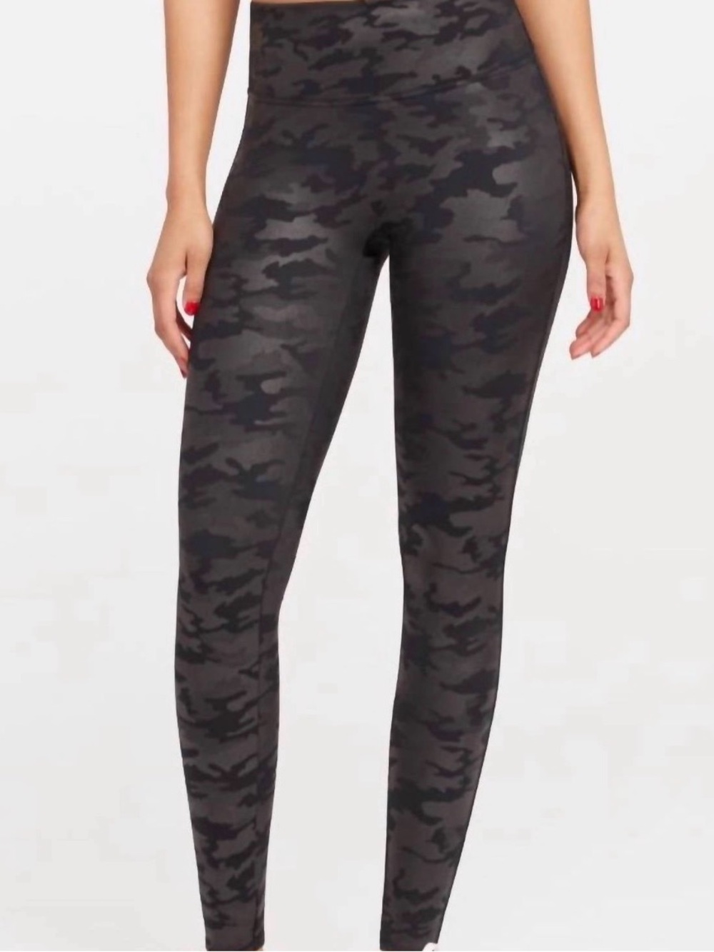 SPANX Faux Leather Camo Leggings in Matte Black Camo